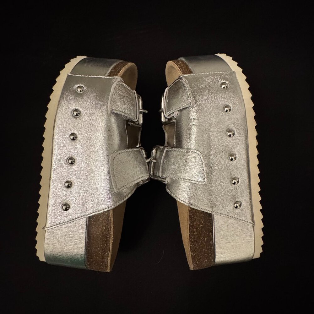 STEVE MADDEN KALI FLATFORM SILVER LEATHER SANDALS CORK 5.5